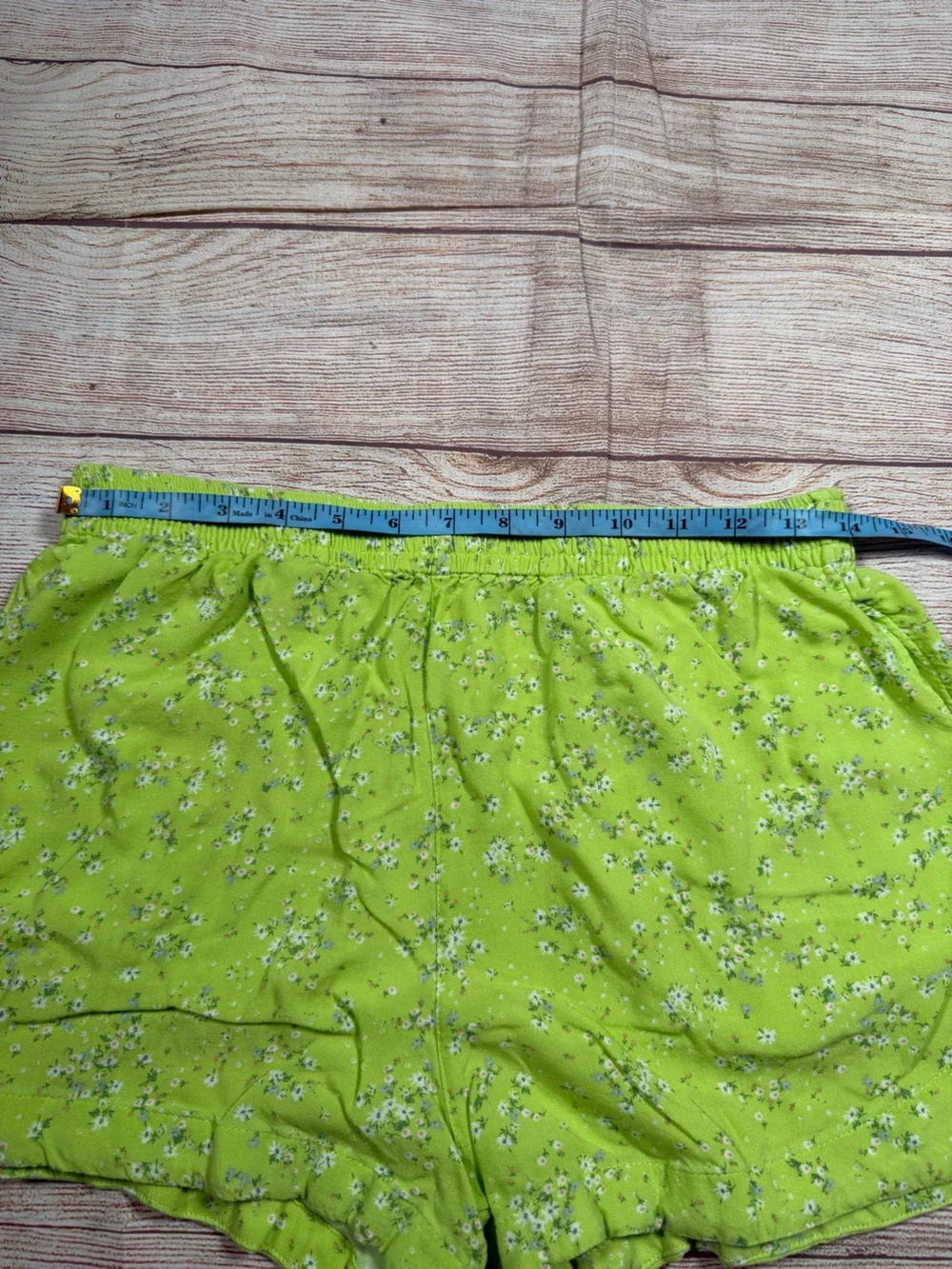 Women's Lime Green Micro Floral Elastic-Waist Shorts